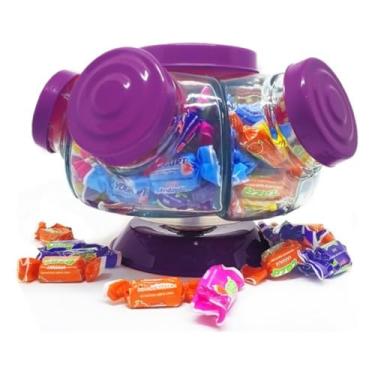 Imagem de 【Cozena】Baleiro Giratório De Vidro Bomboniere Decoração 5 Gomos Retrô Artesanal (Roxo)