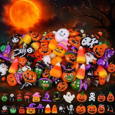 Imagem de Giegxin 40 peças de encanto de resina de verão Havaí praia coco flamingo plumeria flor flatback acessórios cabochão enfeites fofos em massa para joias capa de celular scrapbooking DIY (Halloween)