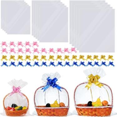 Imagem de 90 pacotes grandes de sacos de celofane transparentes 35,5 x 50,5 cm, 45,7 x 61,8 cm, 60 x 76,6 cm, sacos plásticos transparentes extragrandes para cesta de frutas, embrulho de presente, guloseimas