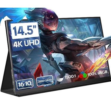 Imagem de ZSCMALLS Monitor portátil de jogos de 14,5 polegadas 4K 60Hz para laptop, tela IPS 3840P × 2400P com HDR, FreeSync 1500:1, ultrafino e cuidados com os olhos, tela externa de monitor de viagem para