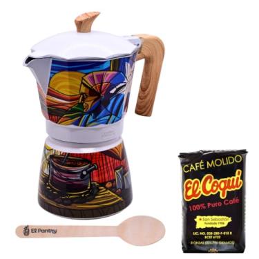 Imagem de Conjunto de presente Puerto Rico Greca de Cafe | Cafeteira Boricua Art Fogão e Moka Pot | com autêntico Cafe El Coqui | Cafetera, 6 xícaras de café expresso