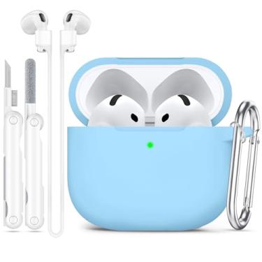 Imagem de Joremx Capa compatível com AirPods 4 2024 com kit de limpeza, capa protetora de silicone para Apple AirPods 4ª geração com corda antiperda para mulheres e homens, acessórios de capa para AirPod com