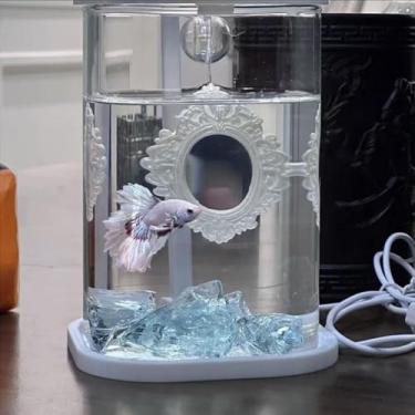 Imagem de MWYZGmold Decoração de aquário flutuante Betta espelho de treinamento acessórios para aquário brinquedos de aquário para peixes Betta, Guppies, peixes dourados (prata)