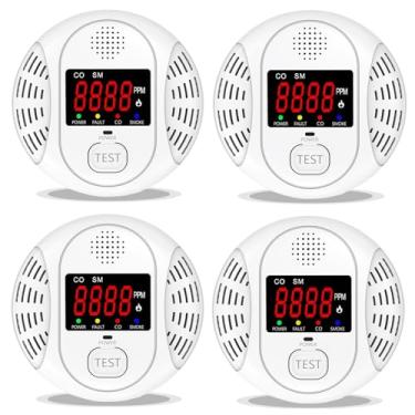 Imagem de Detector de tela colorida de alta definição LCD alimentado por detector de monóxido de carbono e bateria de alarme de fumaça (excluindo bateria) (tela grande, pacote com 4 CO&Smoke)
