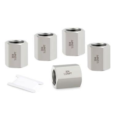 Imagem de GORAGUCHI Acoplamento hexagonal completo de forjamento de aço inoxidável 304 5 peças, fêmea NPT de 1,27 cm x encaixe de tubulação fêmea NPT de 1,27 cm, para combustível/ar/líquido/óleo/gás