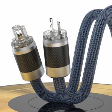 Imagem de Moonsaudio Cabo de alimentação amplificador audiófilo HiFi, 125V/15A 10AWG Cabo de alimentação CA de áudio de alta qualidade fibra de carbono preto banhado a ródio plugue EUA conector IEC320 C13 (1 m