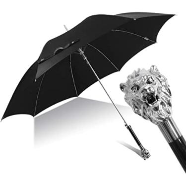Imagem de Guarda-chuvas Guarda-chuva Chuva Ouro E Prata Leão Cabeça Forma Alça Longa Cavalheiro Britânico Guarda-sol Criativo Homens Mulheres Guarda-chuva À Prova De Vento, G