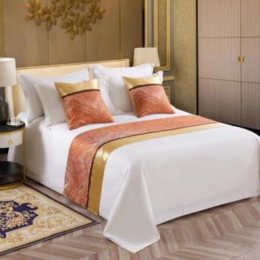 Imagem de Lençóis de cama de corredor de cama de hotel toalha de cauda de luxo protetor de cama de alta qualidade para pé da cama decorações de cama para cama de casal queen king tamanho laranja||50 x 210 cm