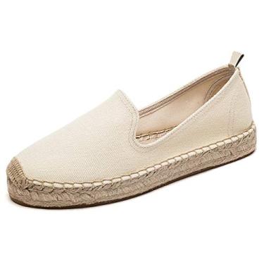 Imagem de U-lite Mocassim feminino clássico sem cadarço casual plataforma bico bico simples alpargata lona, Lona bege, 39 BR