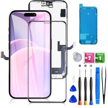 Imagem de Tela de substituição para iPhone 15 Plus preta de 6,7 polegadas, digitalizador LCD sensível ao toque, tela completa para A2847, A3093, A3096, A3094, com vedação à prova d'água + vidro temperado +