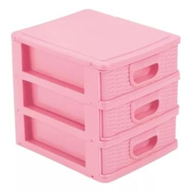Imagem de Gaveteiro Organizador De Mesa Acessórios Brincos Maquiagem Remédio Medicamento Linhas Costura 3 Gavetas(ROSA)
