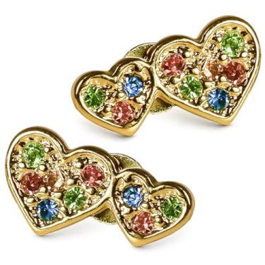 Imagem de Brinco Banhado a Ouro Formato Coração com Pedras de Zircônia Semi-jóia Metal com Banho Duplo Elegante (Zircônia Colorida)