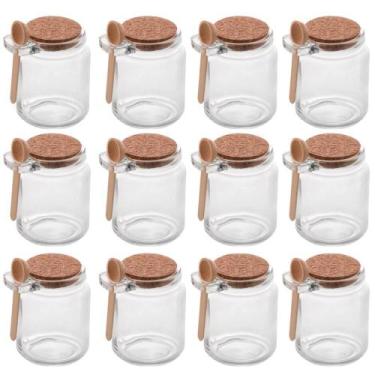 Imagem de Conjunto 12 Potes de Vidro com Tampa de Rolha Colher de Bambu Porta Te