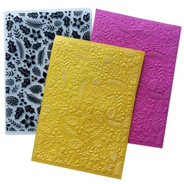 Imagem de DIYology Pastas em relevo para decoração de folhas de azevinho 3D para fazer cartões, 3 D de Natal com folhas de visco e pinha, molde de pasta em relevo para artesanato em papel DIY, scrapbook