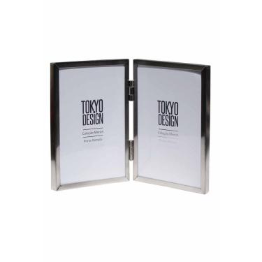 Imagem de Porta Retrato Duplo Livro Abre fecha em Metal e Vidro 15x20