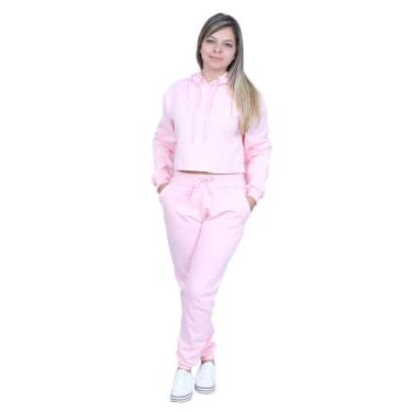 Imagem de Kit Blusa Moletom Feminino Cropped + Calça Moletom - lgamn, Rosa, GG/4