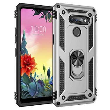Imagem de SORAKA Capa para LG K50S com suporte de anel, capa protetora para LG K50S, capa traseira de policarbonato rígido com placa de metal para suporte magnético de telefone e carro, prata