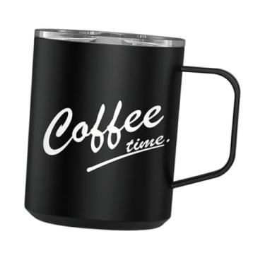 Imagem de MotiveTech Caneca de café térmica, caneca de café térmica para acampamento, viagem com alça para cozinha, Preto