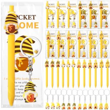 Imagem de Sayglossy Conjunto de 12 conjuntos de presentes de agradecimento de funcionários de gnomo de abelha em massa, inclui canetas esferográficas divertidas inspiradoras, chaveiro de resina fofo, cartão de