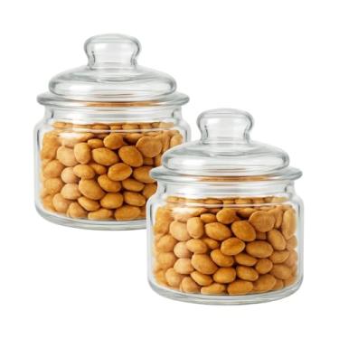Imagem de Kit 2 Potes de Vidro Bojudo 650ml com Tampa Hermética Organizador de Alimentos para Cozinha e Despensa