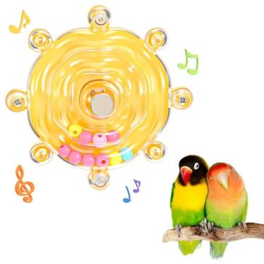 Imagem de Yolev Brinquedos de pássaros para periquitos, periquito amarelo, roda, divertido, interativo, brinquedo de papagaio, pássaro, chocalho, calopsita para pássaros, acessórios para entretenimento