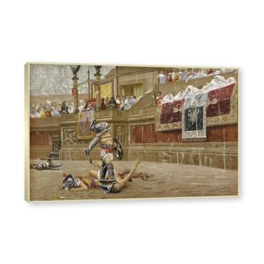 Imagem de NHLDZYH Moldura de champanhe. Pinturas a óleo famosas, (Gladiadores no Coliseu) de Jean Leon Gerome, reprodução impressa em tela, arte de cenário para decoração de sala de estar. 40 x 60 cm - 15,8 x