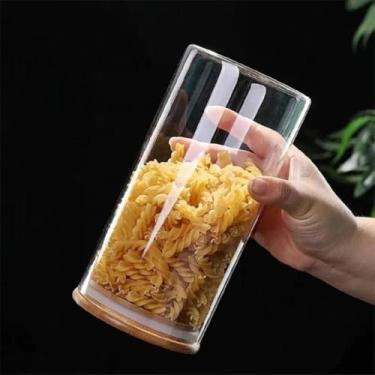 Imagem de Kit 2 Potes Herméticos 410ml Redondo Mantimentos Tampa Bambu Cozinha Armazenamento