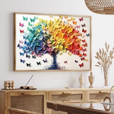 Imagem de Arte de árvore colorida árvore da vida pintura abstrata borboleta pôster arco-íris colorido arte de parede imagem de borboleta colorida árvore moderna arte de parede multicolorida pintura abstrata 40