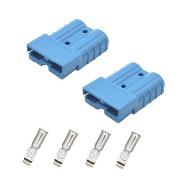 Imagem de Makufitcar 2 pacotes 50A bateria conector rápido desconexão cabo jumper conector plugue com 4 peças 6AWG teminals para ATV Motormovies Guincho Trailer Empilhadeira Sistemas de reboque (azul, 6AWG)
