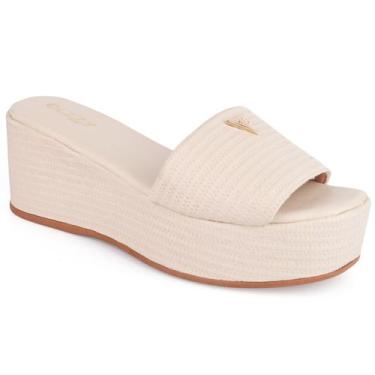 Imagem de Tamanco Feminino Plataforma Sandália Flatform Detalhe Dourado Chinelo 