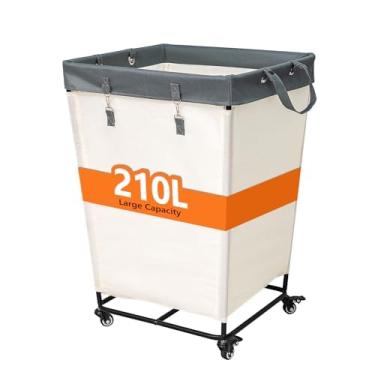 Imagem de Cesto de roupa suja de 210L com rodas, cesto de roupa grande com moldura de aço e saco de roupa de lona removível, cesto de pano sujo para casa, armário, dormitório, banheiro, lavanderia
