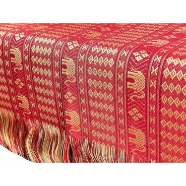Imagem de Toalha de mesa de elefante tailandês | Capa de mesa de casamento buffet boho | bordada dourada | reversível e lavável | retangular | 187 x 102 cm (ouro vermelho)