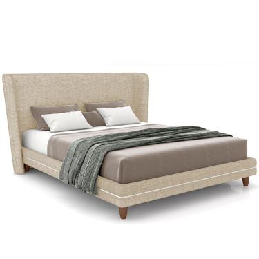 Imagem de Cabeceira Casal Nilo 140cm Com Cama Pés Madeira Suném P05 Linho Bege - Lyam Decor