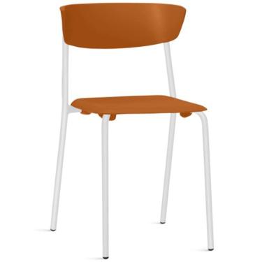Imagem de Cadeira Empilhável Fixa F02 Base Aço Branco Laranja - Lyam Decor