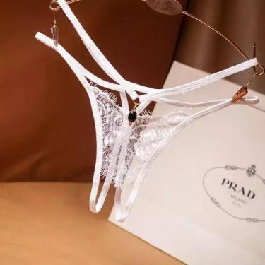 Imagem de Calcinha de Renda Fio dental T-Back, sem costura ElaShopp, Branco