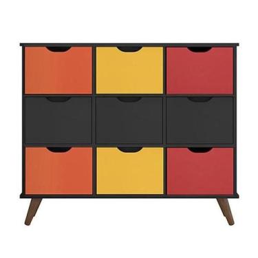 Imagem de Nicho Organizador Retro Preto com 9 Gavetas Preto/Colorida - Qmovi