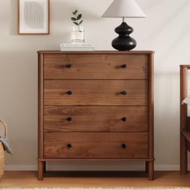 Imagem de IDIMEX Cômoda Vertical Adulto Aparador 4 Gavetas Telescópicas Pés Altos Madeira cor Castanho Apoana 90 cm