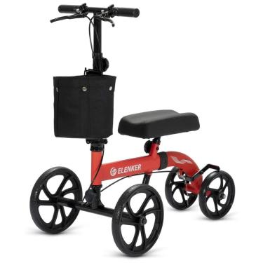 Imagem de Andador 4 Rodas Dobrável com Cesta e Apoio para Joelho Ideal para Lesões Suporta 136kg, ELENKER, Vermelho