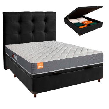 Imagem de Cama Box Bau + Colchão Casal D23 Pro Inducol + Cabeceira Estofada