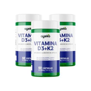 Imagem de 3X Vitamina D3 Colecalciferol 2000ui + K2 Menaquinona-7 149mcg 60caps 