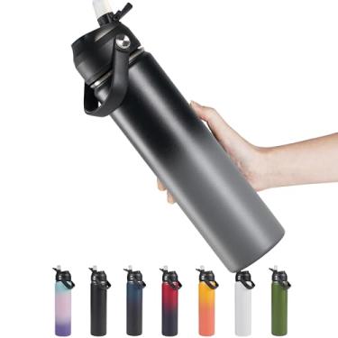 Imagem de Garrafa de água isolada de aço inoxidável de 680 g, aspirador de parede dupla de boca larga, canudo de silicone, à prova de suor e vazamento, frasco de água isolado sem BPA para viagens, mantenha frio