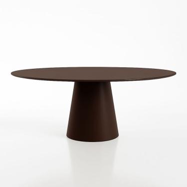 Imagem de Mesa de Jantar Cone Oval 180x100 cm Laca Marrom Cacau com Vidro