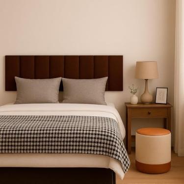 Imagem de Cabeceira Kit 8 Módulos Estofados Placa Cama Box Adesiva Queen (Marrom)