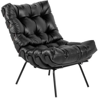 Imagem de Poltrona Decorativa Sala de Estar Costela Preto L04 Couro Preto - Lyam Decor