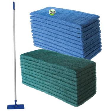 Imagem de Suporte Lt Limpa Tudo Articulado 10 Fibras Azul  Ultra Macia + 10 Fibras Verde Multiuso + Cabo Alumínio 1.4 Metros