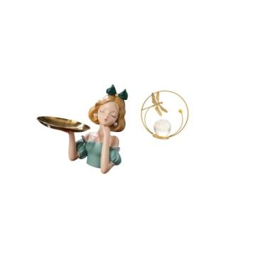 Imagem de Fenteer Escultura de Bola de Cristal de Princesa de Resina de Arte Moderna, Porta-chaves, Bandeja Multiuso para Armazenamento de Doces, Ornamento para Sala de