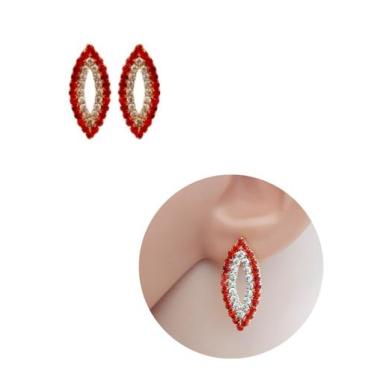 Imagem de Brinco Navete Strass Folheado Ouro - MIXFOLHEADOS, Vermelho
