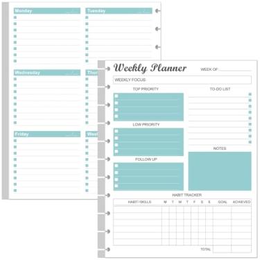 Imagem de Refil semanal sem data – Tamanho carta 53 folhas/106 páginas, agenda semanal para 11 discos, TUL, papel branco de 100 g/m², dura 1 ano, sem data, 21,6 cm x 28 cm, azul-petróleo