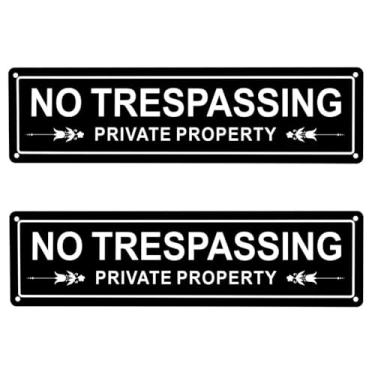 Imagem de Pacote com 2 placas de metal de propriedade privada sem invasão para porta ou cerca de casa, alumínio, 11,8 x 3,1 polegadas, preto