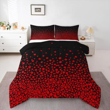 Imagem de Feelyou Conjunto de edredom de bolinhas para adultos, solteiro, simples, moderno, abstrato, geométrico, para meninos, meninas, adolescentes, preto, vermelho, edredom para decoração de quarto